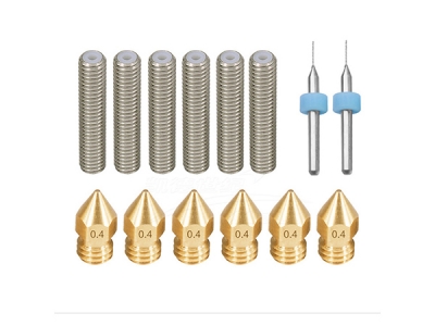 New 3D printer parts 6pcs M6*30mm Throat with PTFE + 6pcs 0.4mm/1.75 MK8 brass nozzle + 2pcs cleaning bit 0.4mm