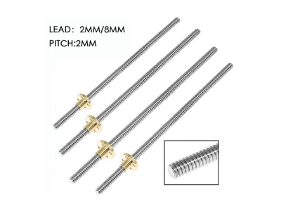 T8 Lead Screw OD 8mm Pitch 2mm Lead 2mm 200mm 250mm 300mm 350mm 400mm 450mm 500mm With Nut For 3D Printer Reprap